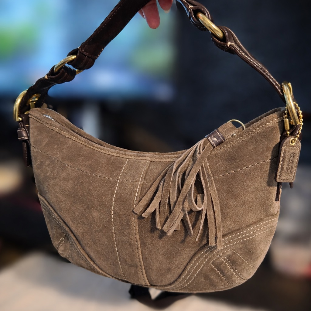 Y2k Coach Vintagetaupe Suede Tassel Hobo Soho Mini